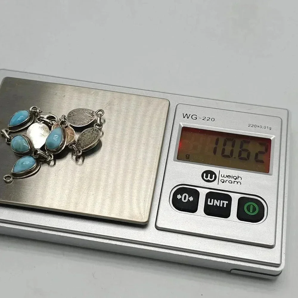 Sterling Silver Blue Larimar Tear Drop Chain Bracelet 7.5 in 10.62g